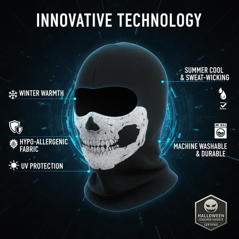 Bulex قناع بالاكلافا جمجمة مخيفة جديد 2025 وجه شبح هيكل عظمي زي هالوين كوسبلاي تكتيكي مضاد للأشعة فوق البنفسجية للدراجات النارية والدراجات السوداء - Image 2